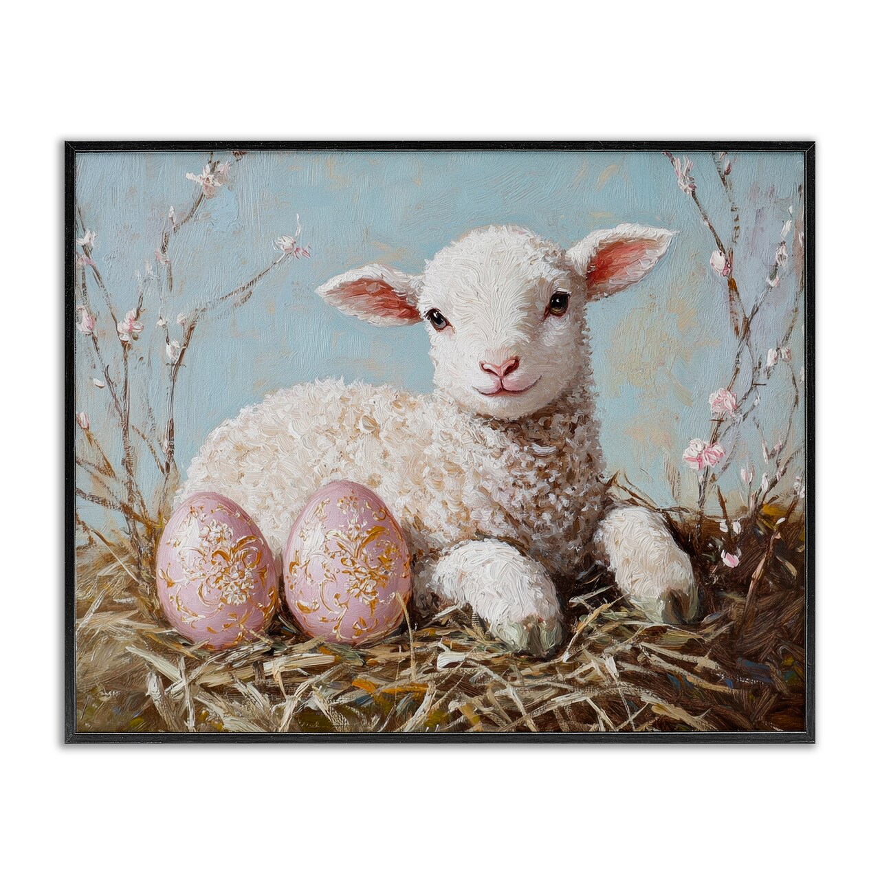 Stupell Industries Easter Lamb and Eggs Framed Giclee, design by Petal Prints Design